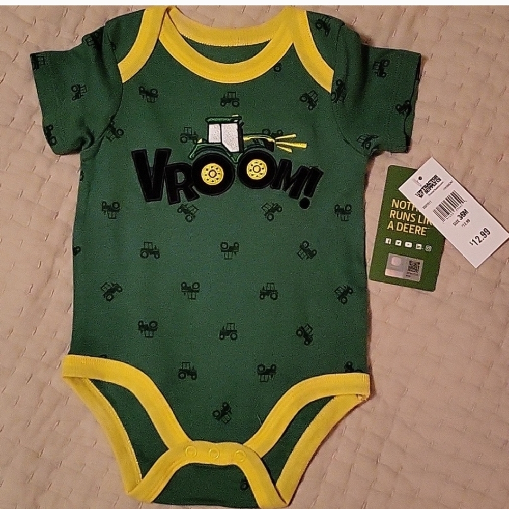 NWT Three John Deere Bodysuits With Animals And Tractors Infants 3-6 Months